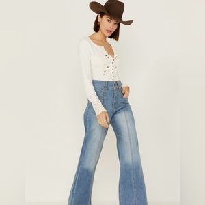 Cruel Girl Women's Wide Length Light Stone Denim Jeans